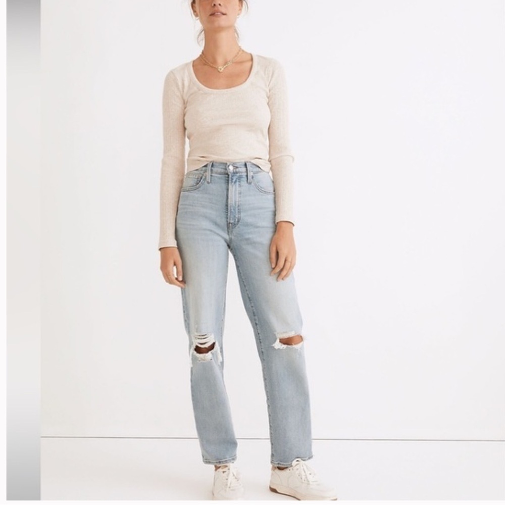 Madewell The Perfect Vintage Straight Jean in Danby Wash: Knee-Rip Size 26 NWOT